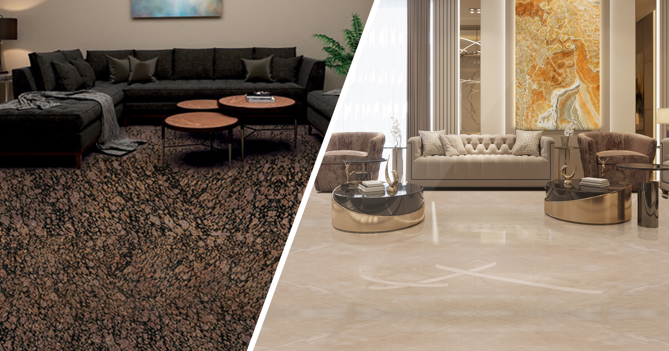Granite floor vs. Marble floor: Granite flooring is durable and desirable in high-traffic areas