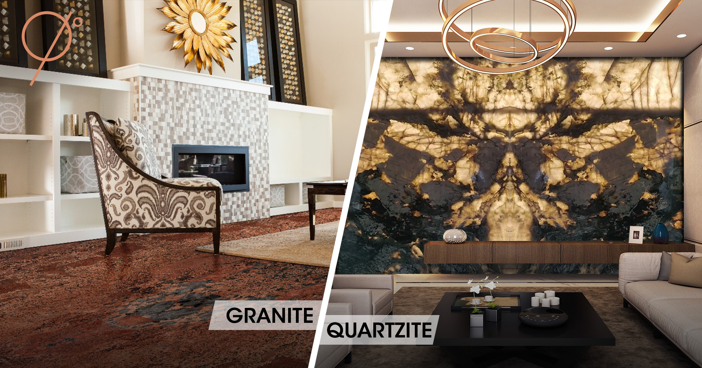 Quartzite vs. Granite: Granite is used for flooring whereas quartzite is mostly used for focus walls and exterior facades